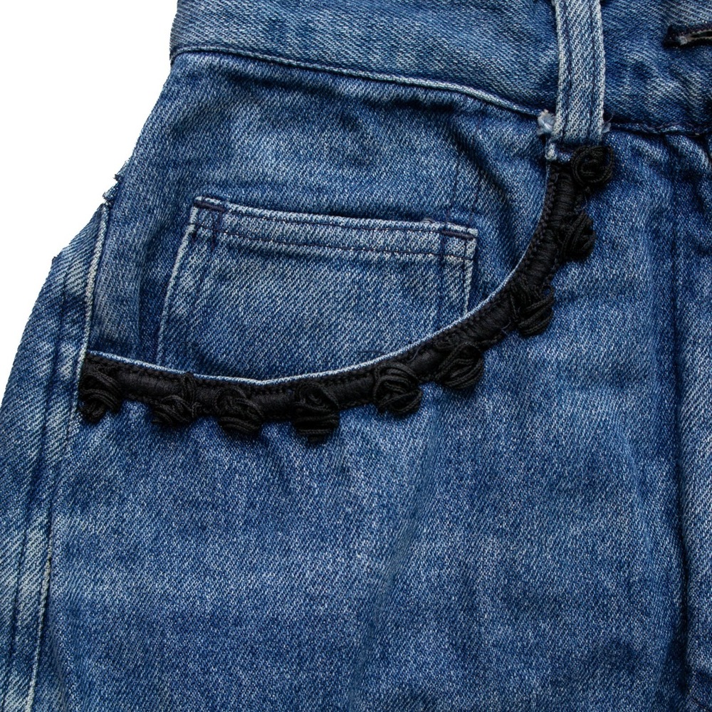Moschino Vintage Denim Tiered Ruffle Maxi Skirt Blue Black Trim Size 42 - Picture 7 of 8